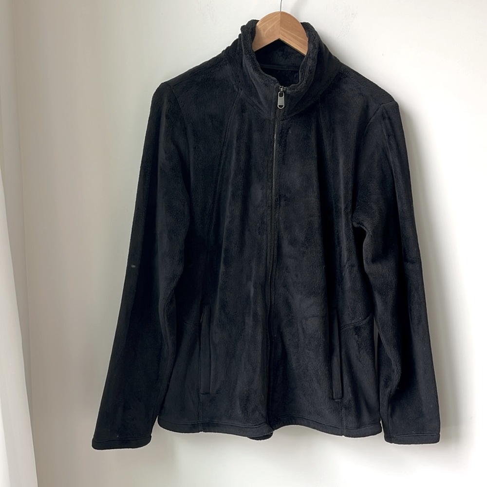 Athleta Double Cozy Karma Recover Jacket Black Zip Front, Zip Pockets, Size L